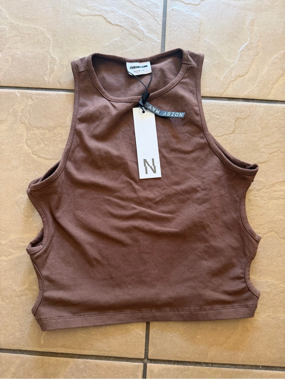 Noisy May Chocolate Brown Cutout Crop Tank
